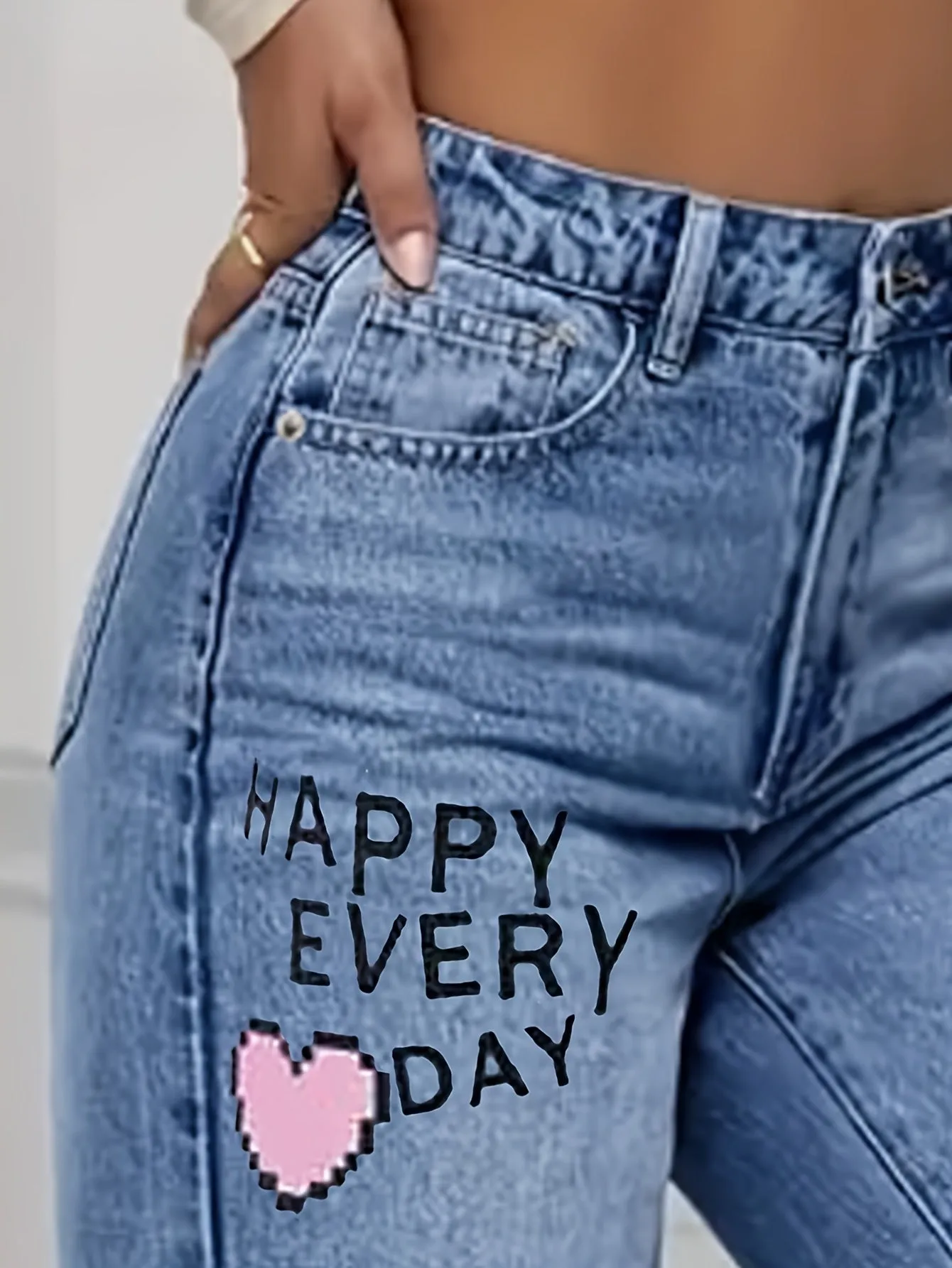 Women's High-Waisted Distressed Denim Jeans – Straight Leg Casual Style