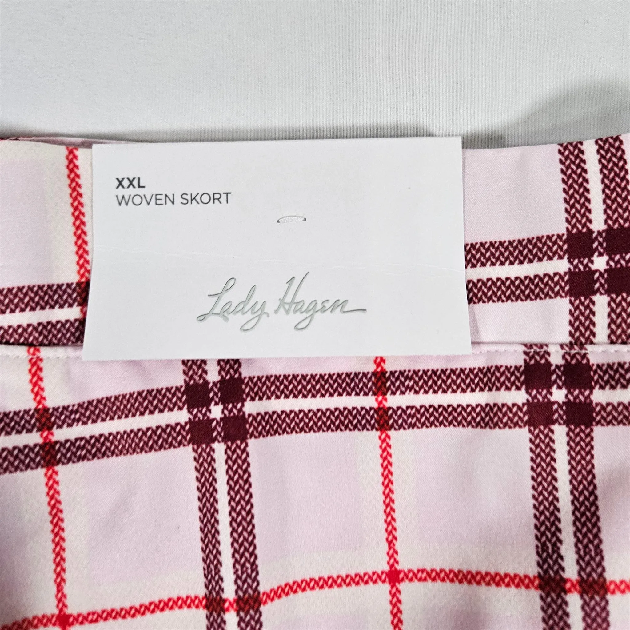 Women's Lady Hagen Clubhouse 16" Woven Skort Pink Plaid - XXL