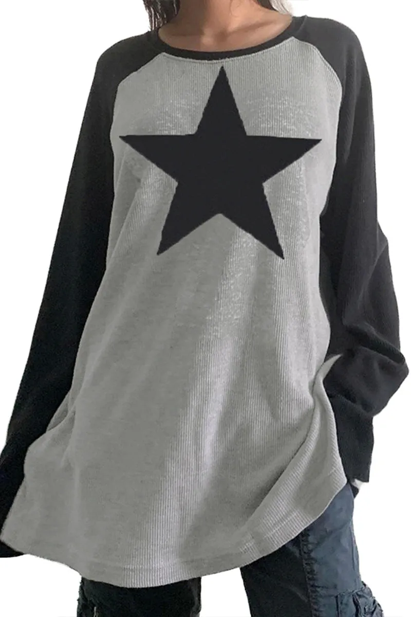 WR3344 Star Long Sleeve Sweatshirt Top