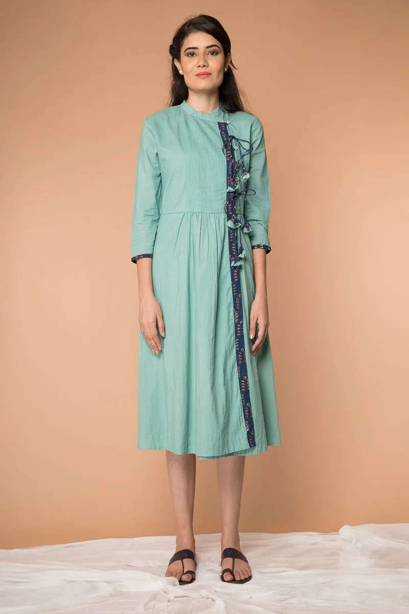 Wrap Dress with pin-tucks in Sea Foam Green cotton