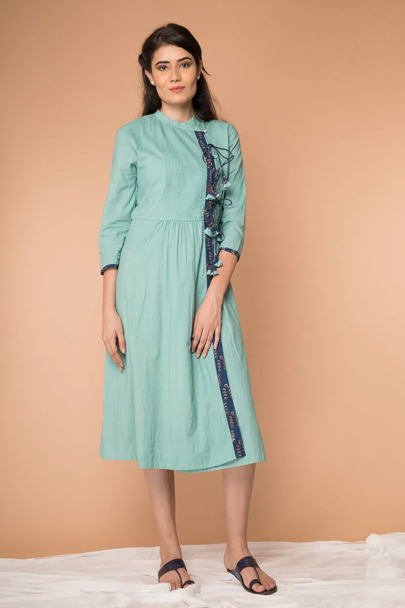 Wrap Dress with pin-tucks in Sea Foam Green cotton