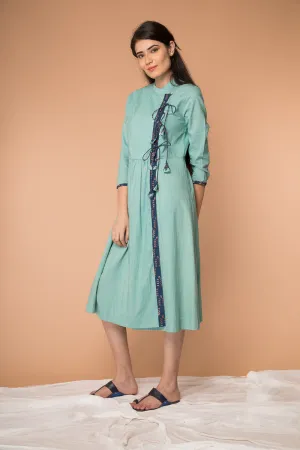 Wrap Dress with pin-tucks in Sea Foam Green cotton