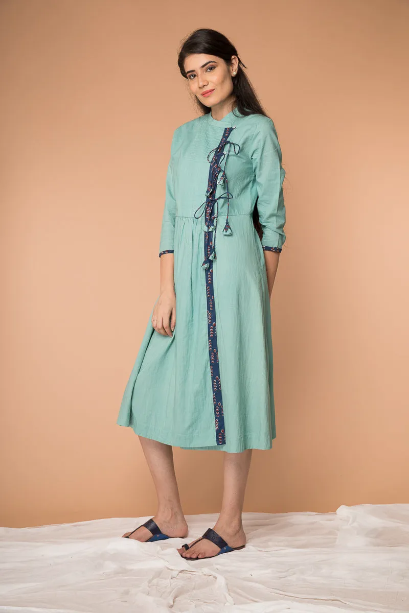 Wrap Dress with pin-tucks in Sea Foam Green cotton