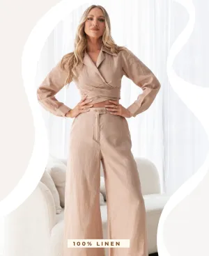 Wrap Up Pant Beige 100% Linen