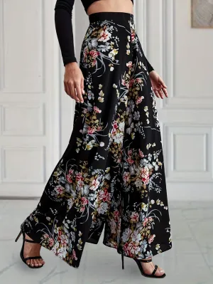 xieyinshe  Floral Print Wide Leg Pants, Elegant High Waist Flowy Pants, Women's Clothing