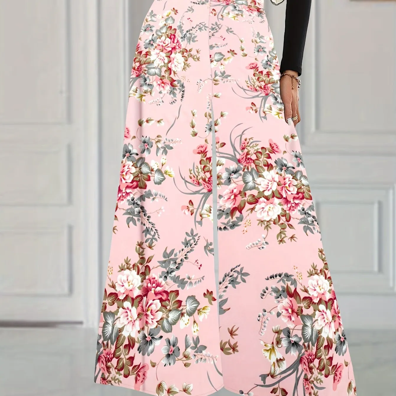 xieyinshe  Floral Print Wide Leg Pants, Elegant High Waist Flowy Pants, Women's Clothing
