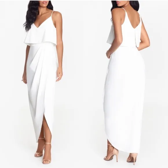 Xscape Scuba Crepe Popover Faux Wrap Gown In Ivory