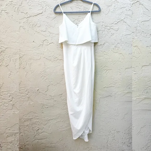 Xscape Scuba Crepe Popover Faux Wrap Gown In Ivory