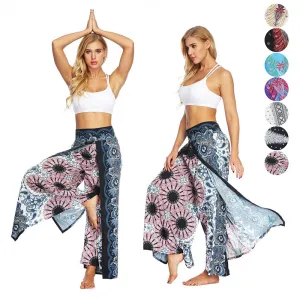 Yoga Mandala Open Leg Pants - Comfort Wide Leg Gypsy Hippie Aladdin Bohemian Pants, Printed Thai Split Leg Harem Pants