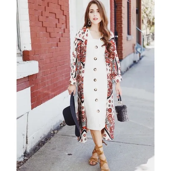 Zara paisley print wrap robe style midi dress white red