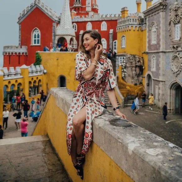 Zara paisley print wrap robe style midi dress white red
