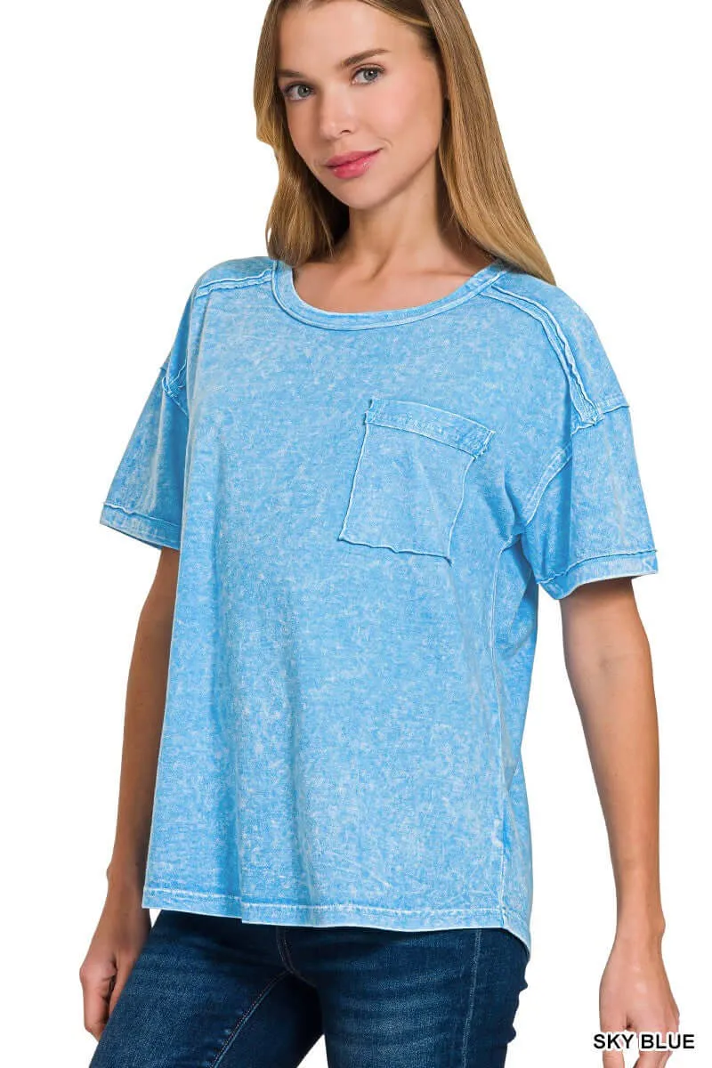 ZENANA- HALO SNOW WASHED TEE (sky blue)